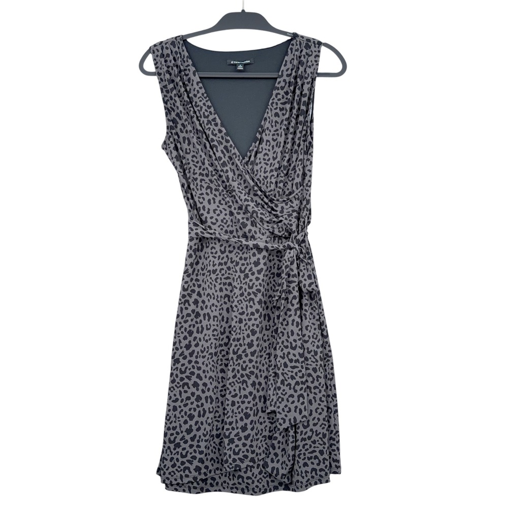 41 Hawthorn Faux Wrap Dress Women Medium Petite Polyester Spandex Gray Leopard